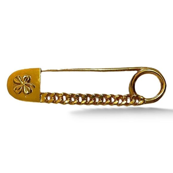 ā¤ļøSOLDā¤ļøCHANELāVintageĀ RAREāGold-toneāFourāLeafāCloverāClothesāPināBrooch - Picture 7 of 16